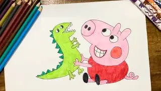 Draw and color Peppa Pig and Peppa Pig dinosaur Cartoon ❤️🌈