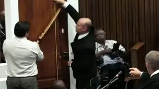 Pistorius trial: Bathroom door on display in court room