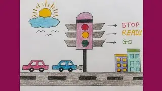 How to draw a Traffic light/Traffic Signal Drawing easy with colours/Signal Drawing 