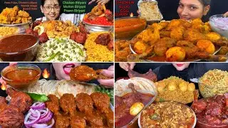 ASMR EATING CHICKEN LOLLIPOP CURRY, EGG KEEMA, EGG BIRYANI, PARATHA, FRIED RICE | EATING SHOW | ASMR