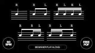 Basic Rhythms With Sticking for Drums | Play Along Sheet Music | 60 bpm