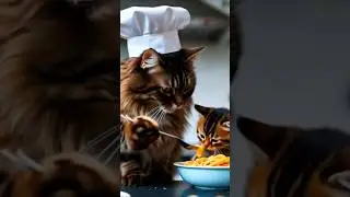 Cute fluffy cat cooked spaghetti for his kitten | AI cat video #catcookingasmr #catshorts #aicat