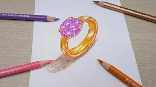 How to draw a Realistic Ring with colored pencils ||رسم خاتم واقعي خطوة بخطوة بالألوان الخشبية 