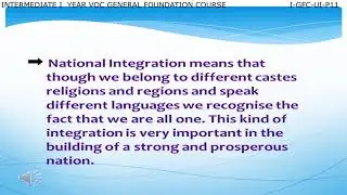 VOCATIONAL GENERAL FOUNDATION COURSE 1ST YEAR  U1- PART -11-COMMUNAL HARMONY & NATIONAL INTEGRATION