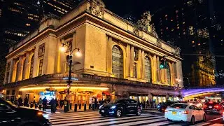 New York City Night Walk 4K HDR | Bryant Park to Grand Central Terminal | Midnight Walking Tour