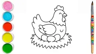 Cute chicken with eggs Drawing, Painting & Coloring For Kids and Toddlers_ Kids Art