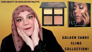HUDA BEAUTY 3D HIGHLIGHTER PALETTE GOLDEN SANDS SLIME COLLECTION!
