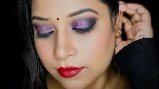 Purple Smokey Eye Makeup with Red Lips | Glam Look for Beginners by @ GlowWithDeepshikha 