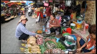 Chba Ampov Market - Delicious Snacks, Banana, Fruit, Fish, Pork, Chicken & More. Cambodian Food