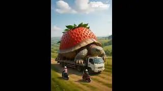 Giant Strawberry Tortoise on the Road! 🍓🐢 Surreal Animal Transport Scene#tranding #shortvideo