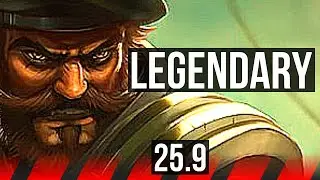 GANGPLANK vs GNAR (TOP) | 13/1/9, 6 solo kills, Legendary | KR Diamond | 25.9