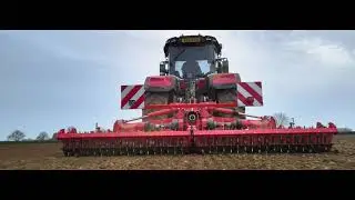 Massey Ferguson 8S 225 от MST с активной бороной Kuhn 5M подготавливает почву для выращивания кукурузы 2021 года