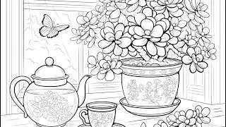 Tea & Tranquility Calming Window View Zen Color Paint by Number Online app #coloringbook #winter