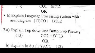 BE/BTech||CS3501 ||CSE/III Year/V Sem/ Compiler Design/Question Paper/Anna University/Assessment-II