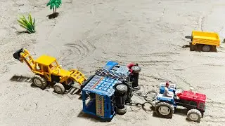 BharatBenz Mahindra Tipper Dumper Accident Sand River Pulling 2 JCB 2 Tractor ?Cartoon | MiniMotion 