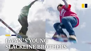 Japan&rsquo;s young slackline brothers spring into social media fame