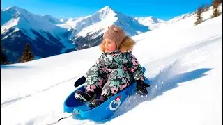 Анюта впервые в горах!❄️🏔️ Наш семейный день.😍🏔️Снег и весёлые санки 🧣❄️ Анюта и зима