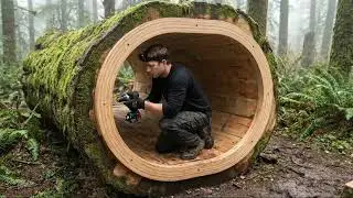 Building a house in the forest (ASMR) - This man built a mini house inside a tree trunk by himself