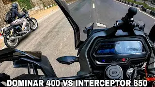 2023 Dominar 400 vs interceptor 650 drag race || hyper riding || wobble issue #dragrace