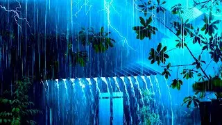 Very Heavy Rain on a Roof to Sleep Immediately with Powerful Thunder Sounds Deep in the Forest
