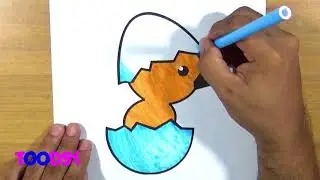 How to Color Baby Chick Wearing Eggshell Hat Coloring Page