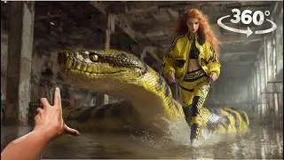 VR 360 Factory flood and monster snake attack Virtual Reality interactive video