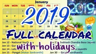 2019 full calendar with holidays/ 2019 calendar/ 2019 festivals list/ 2019 public holidays