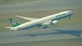 EVA Air Boeing 777-300ER Takeoff from Hong Kong Airport seen from Above | B-16721