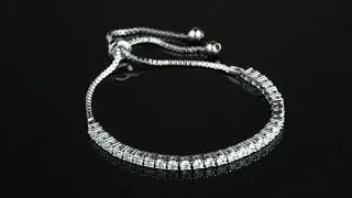 Round White Cubic Zirconia Adjustable Drawstring Strand Bracelet In Silvertone