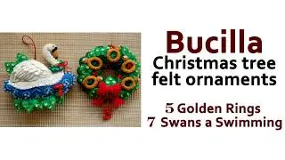 Felt Applique Christmas ornaments/ 'Partridge in a pear tree' Bucilla / Swans and Rings