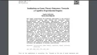 Institutions as Game Theory Outcomes: Towards a Cognitive-Experimental Inquiry