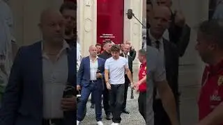 F1 driver Charles Leclerc arriving at the Ferrari flagship store in #Milan ahead of the Monza GP