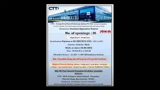 CTTI | Graduate Training role | Chennai Jobs | Oragadam| Freshers Jobs