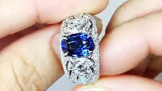 Unheated Ceylon Royal Blue Sapphire Ring at 3.02 carats by Kat Florence KF07180