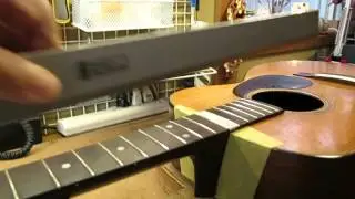 Checking neck angle and straightness for neck reset on Martin O-18