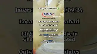 MSN hiring Freshers | Hyderabad jobs | chemistry jobs | Lifescience jobs | msc jobs career | Organic