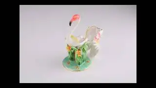 Keren Kopal White Flamingo Standing on Plants Trinket Box Decorated with Swarovski Crystals Unique