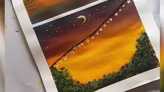 Easy acrylic painting||sunset sky||nature landscape for beginners.....