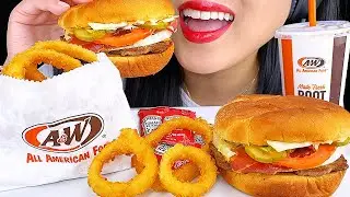ASMR ONION RINGS + BACON CHEESEBURGER 먹방 MUKBANG Eating Sounds *A&W FAST FOOD (NO TALKING)