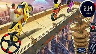 SHINCHAN & FRANKLIN TRIED THE INSANE SPIRAL BIKE MEGA RAMP - Parkour CHALLENGE - ANDROID GAMEPLAY 