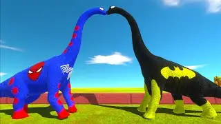 SPIDERMAN BRACHIOSAURUS vs BATMAN BRACHIOSAURUS DEATH RUN -  Animal Revolt Battle Simulator