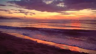 Red Sunset Afterglow on a Remote Beach with Relaxing Ocean Waves | 3 Hours | 4K Video