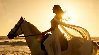 Cinematic 4K | Girl Riding a Horse on the Beach at Sunset