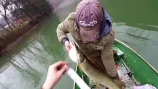 Musky blasts glider right at jon boat on Elk River WV