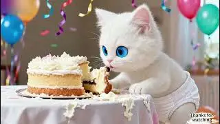 Cat Sister Ruins the Cake, But Cat Baby&rsquo;s Happier!#CatSister#CatBaby#BirthdayParty#HappyFamily#aicat