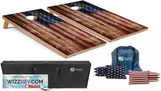 Tailgating Pros American Flag Wooden Plank Design Cornhole Board Set w Bean Bags