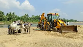 Jcb and Bullock cart fully loading by jcb 3dx machine | jcb bullock cart