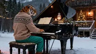 Cozy Winter Cabin Piano ❄️ Tiger Serenade | Calm Music for Sleep, Study & Relaxation 🌙