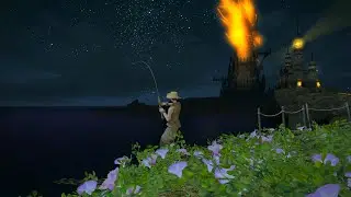 Coastal Lighthouse Ocean Waves | Starry Night Sky Crickets Nature Sounds | Final Fantasy XIV Fishing