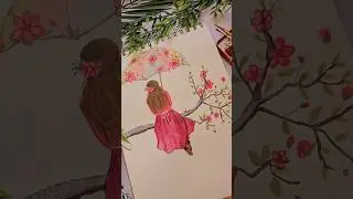 Beautiful Girl on a tree branch 🥰🫰💞# acrylicpainting#cuteart